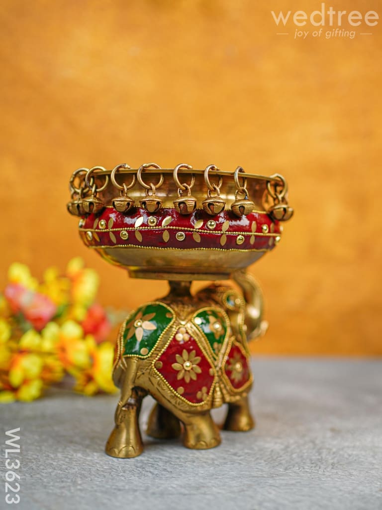 Brass Elephant Urli With Meenakari Finish - Wl3623