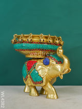 Brass Elephant Urli With Tile Work - Wl4382