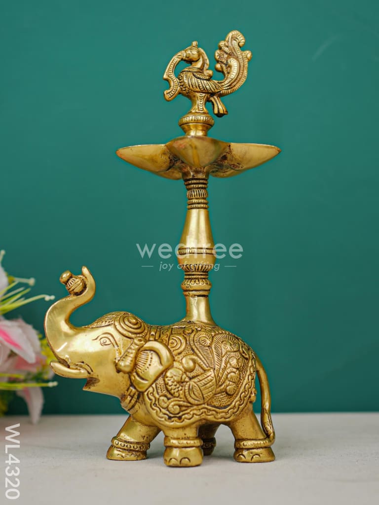 Brass Elephant With Annapakshi Diya - Wl4320