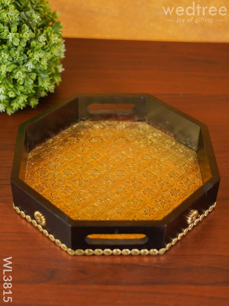 Brass Fitted Hexagon Shape Tray - 11 Inch Wl3815 Wooden Trays