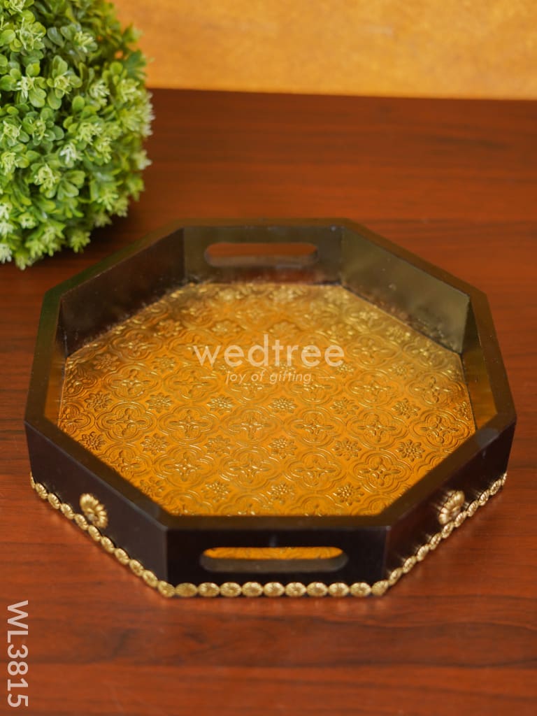 Brass Fitted Hexagon Shape Tray - 11 Inch Wl3815 Wooden Trays