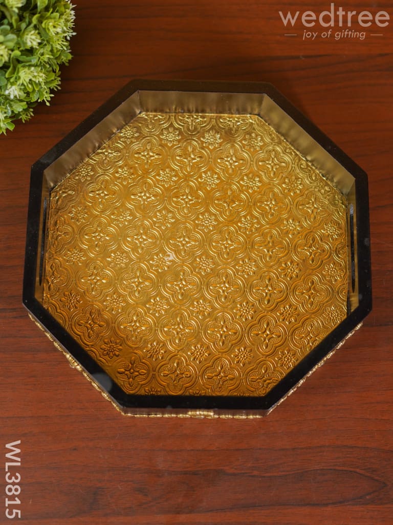 Brass Fitted Hexagon Shape Tray - 11 Inch Wl3815 Wooden Trays