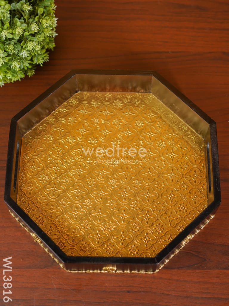 Brass Fitted Hexagon Shape Tray - 13 Inch Wl3816 Wooden Trays