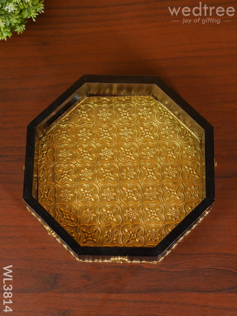 Brass Fitted Hexagon Shape Tray - 9 Inch Wl3814 Wooden Trays