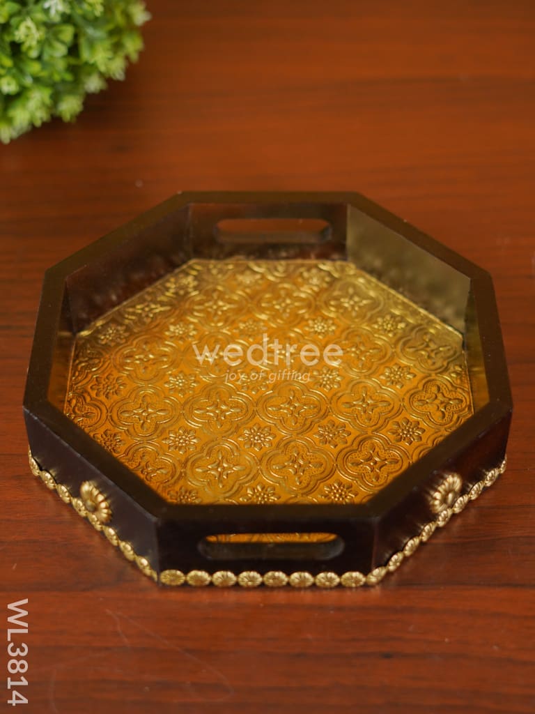 Brass Fitted Hexagon Shape Tray - 9 Inch Wl3814 Wooden Trays