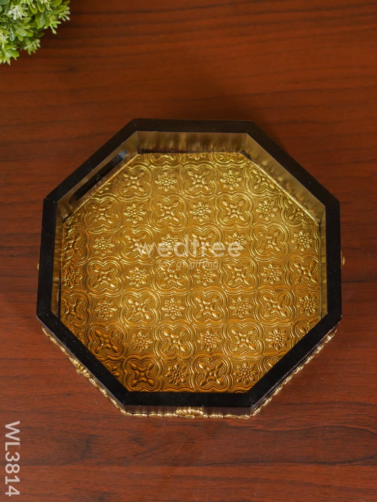 Brass Fitted Hexagon Shape Tray - 9 Inch Wl3814 Wooden Trays