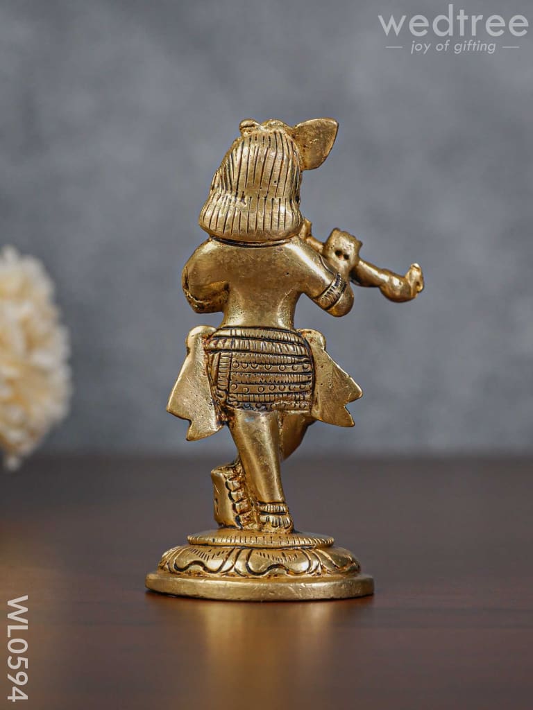 Brass Flute Krishna Idol - Brown Antique Finish Small Wl0594 Figurines