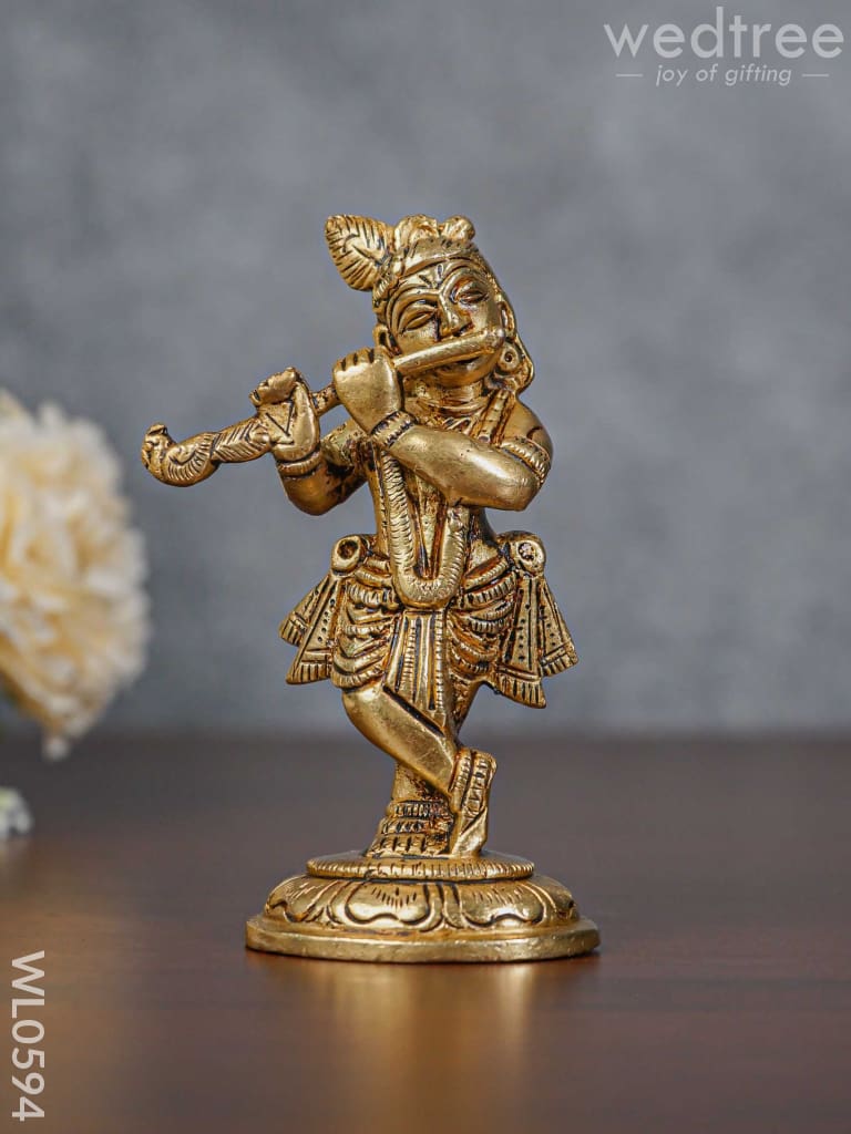 Brass Flute Krishna Idol - Brown Antique Finish Small Wl0594 Figurines