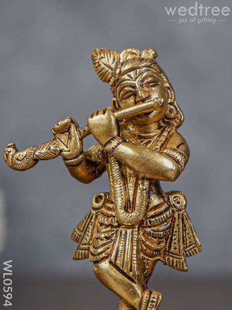 Brass Flute Krishna Idol - Brown Antique Finish Small Wl0594 Figurines