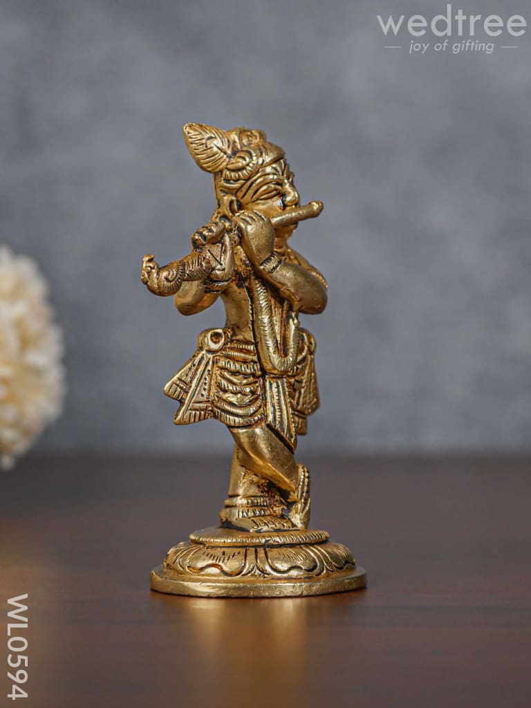 Brass Flute Krishna Idol - Brown Antique Finish Small Wl0594 Figurines