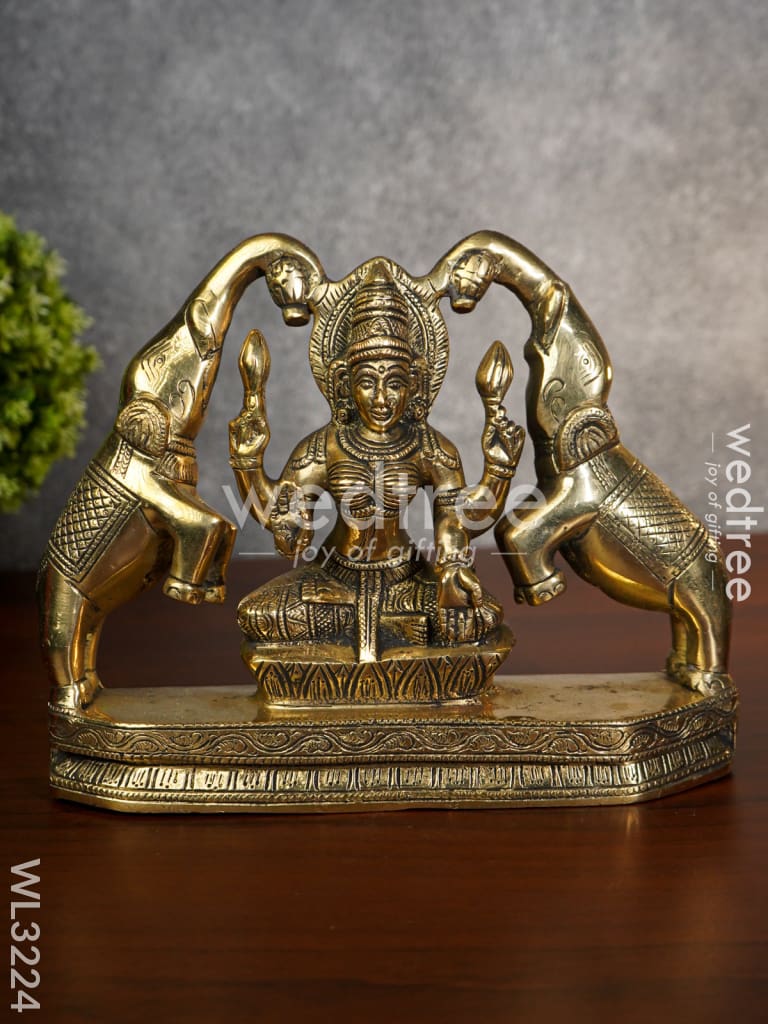 Brass Gajalakshmi With Elephant In Antique Finish - Wl3224 Figurines