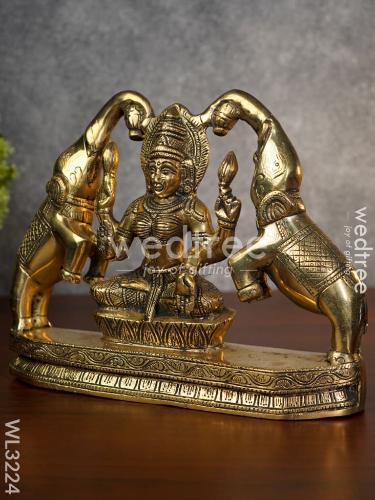 Brass Gajalakshmi With Elephant In Antique Finish - Wl3224 Figurines