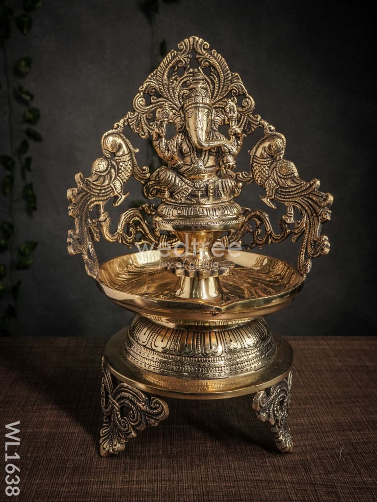 Brass Ganesh Diya With Peacock Design (Black Antique Finish) - Wl1638