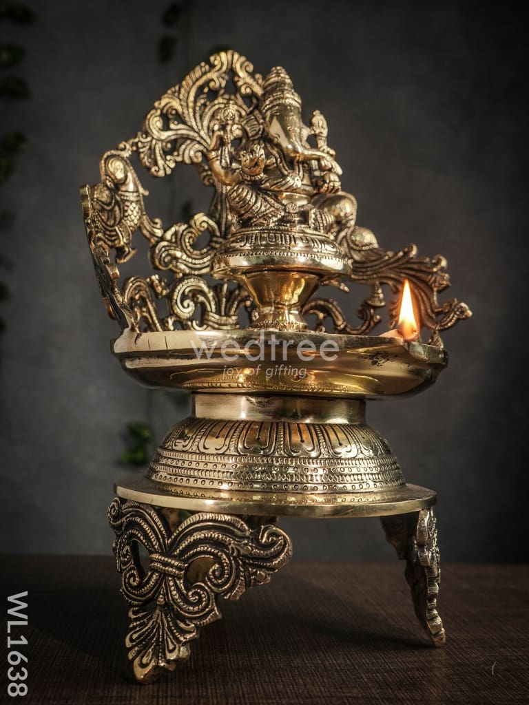 Brass Ganesh Diya With Peacock Design (Black Antique Finish) - Wl1638