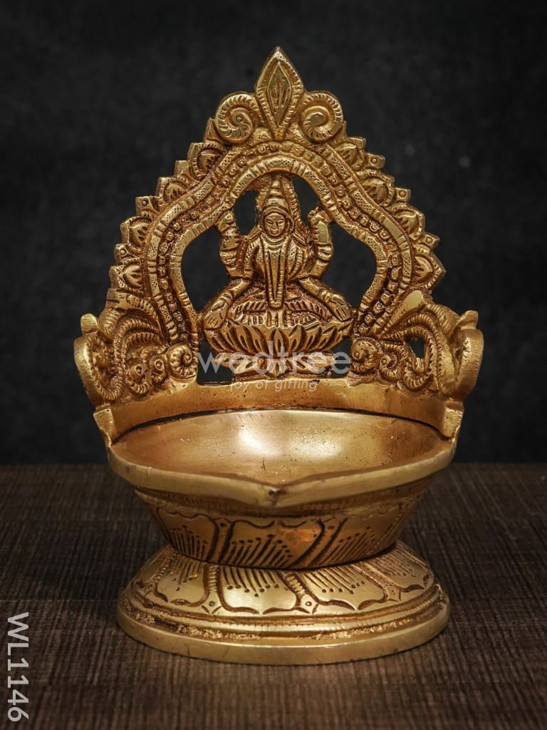 Brass Ganesh Lakshmi Diya With Round Base - Brown Antique Finish Wl1146