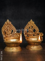 Brass Ganesh Lakshmi Diya With Round Base - Brown Antique Finish Wl1146