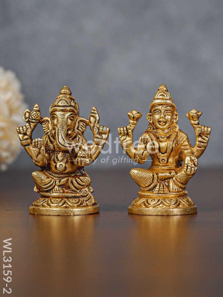 Brass Ganesh Lakshmi Idol - Brown Antique Finish Set Of 2 Wl3159-2 Figurines