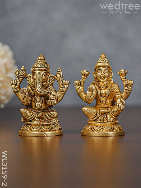 Brass Ganesh Lakshmi Idol - Brown Antique Finish Set Of 2 Wl3159-2 Figurines