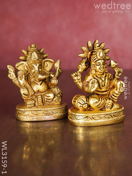 Brass Ganesh Lakshmi Idol - Set Of 2 Wl3159 Figurines