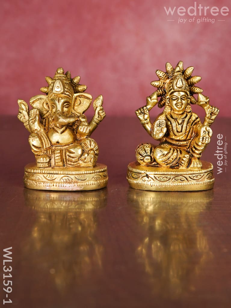 Brass Ganesh Lakshmi Idol - Set Of 2 Wl3159 Figurines