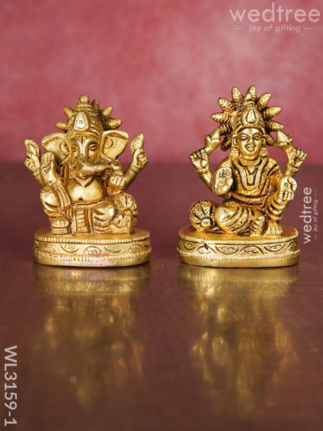 Brass Ganesh Lakshmi Idol - Set Of 2 Wl3159 Figurines