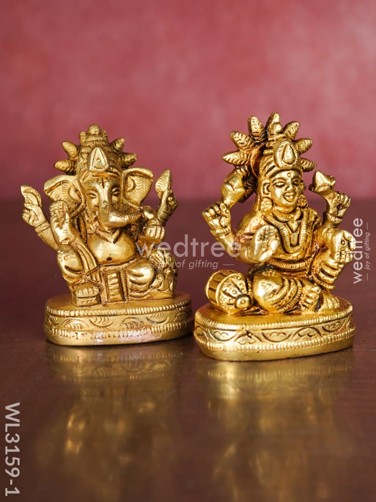 Brass Ganesh Lakshmi Idol - Set Of 2 Wl3159 Figurines