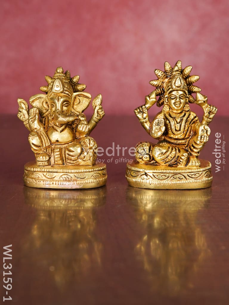 Brass Ganesh Lakshmi Idol - Set Of 2 Wl3159 Figurines