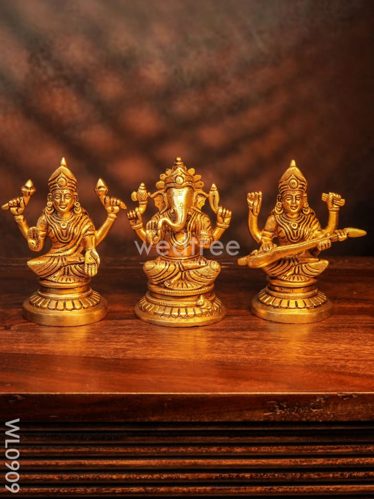 Brass Ganesh-Lakshmi-Saraswathi Idols - Wl0909 Figurines