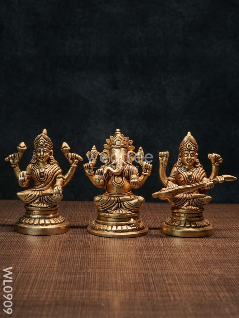 Brass Ganesh-Lakshmi-Saraswathi Idols - Wl0909 Figurines