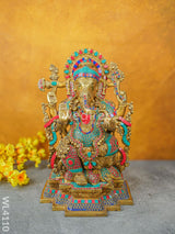 Brass Ganesha Idol With Stone Work - Wl4110 Figurines