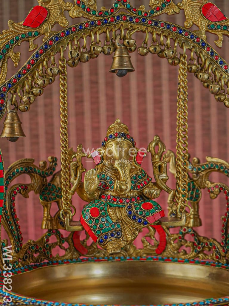 Brass Ganesha Jhoola Urli With 7 Diya And Bells - Wl3382-3