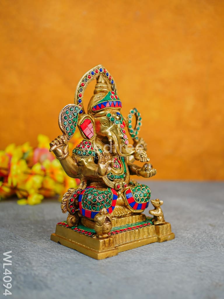 Brass Ganesha On Podium Stand - Wl4094 Figurines