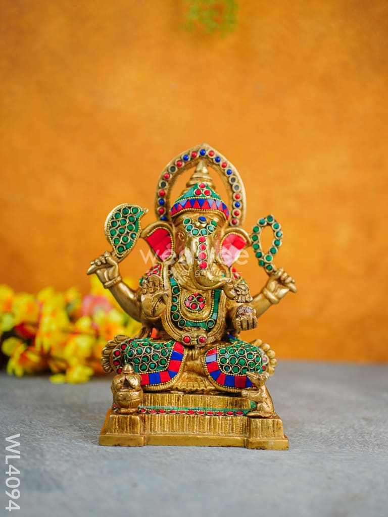 Brass Ganesha With Stone Work - Wl4094 Figurines