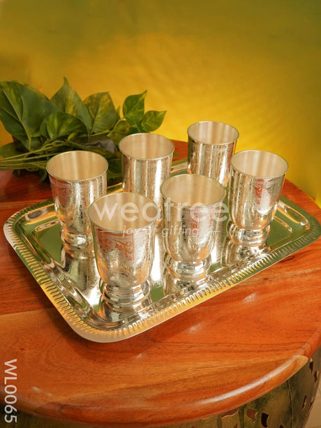 Brass Glass Set With Tray - Wl0065 Utility