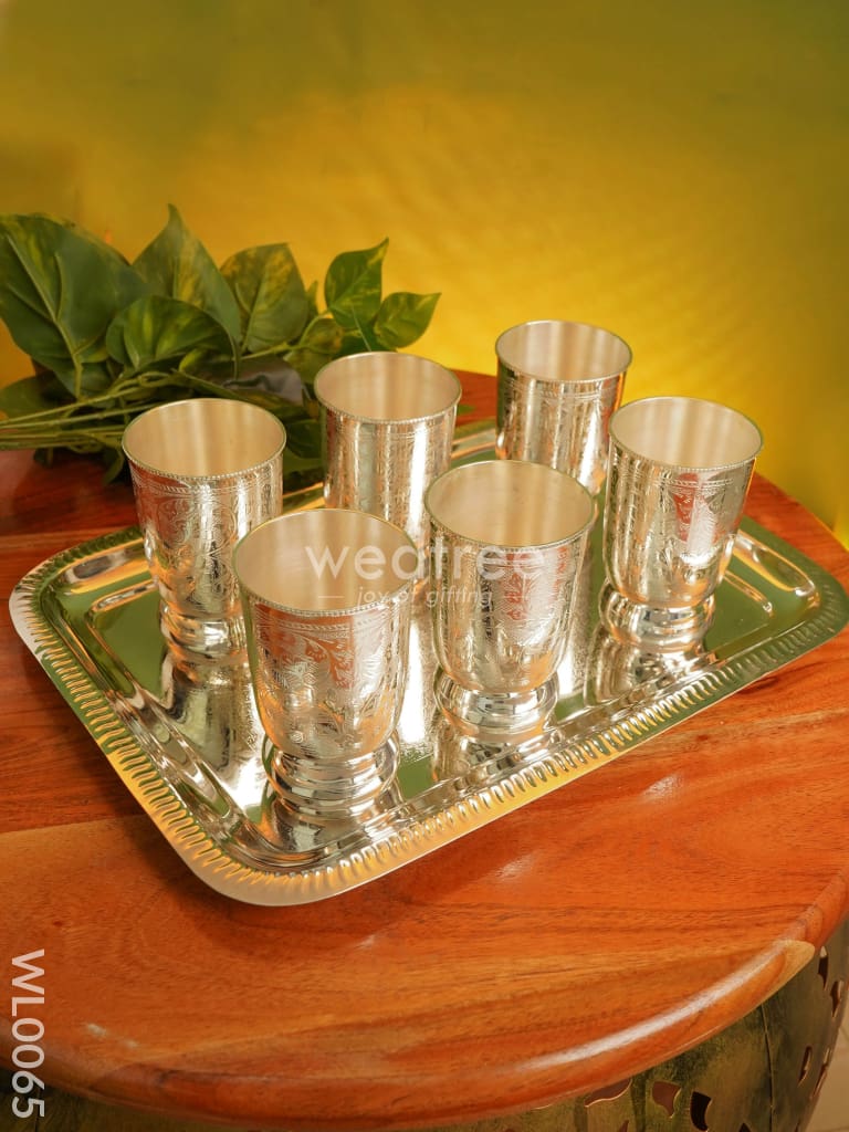 Brass Glass Set With Tray - Wl0065 Utility