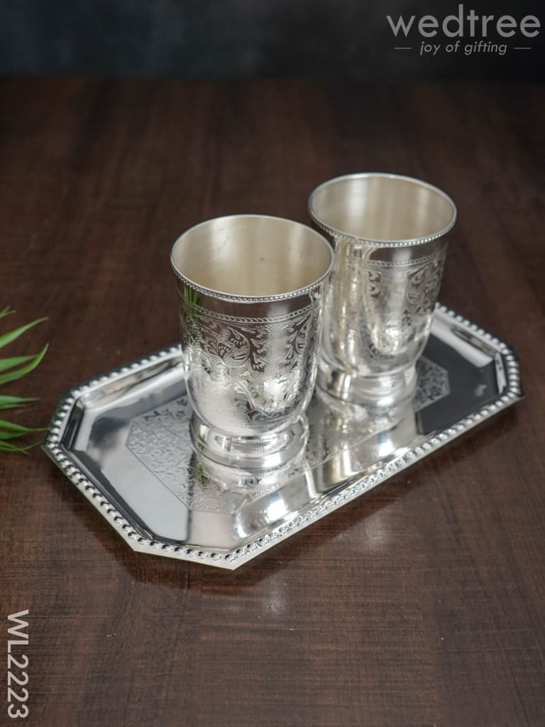 Brass Glass Set With Tray - Wl2223 Utility