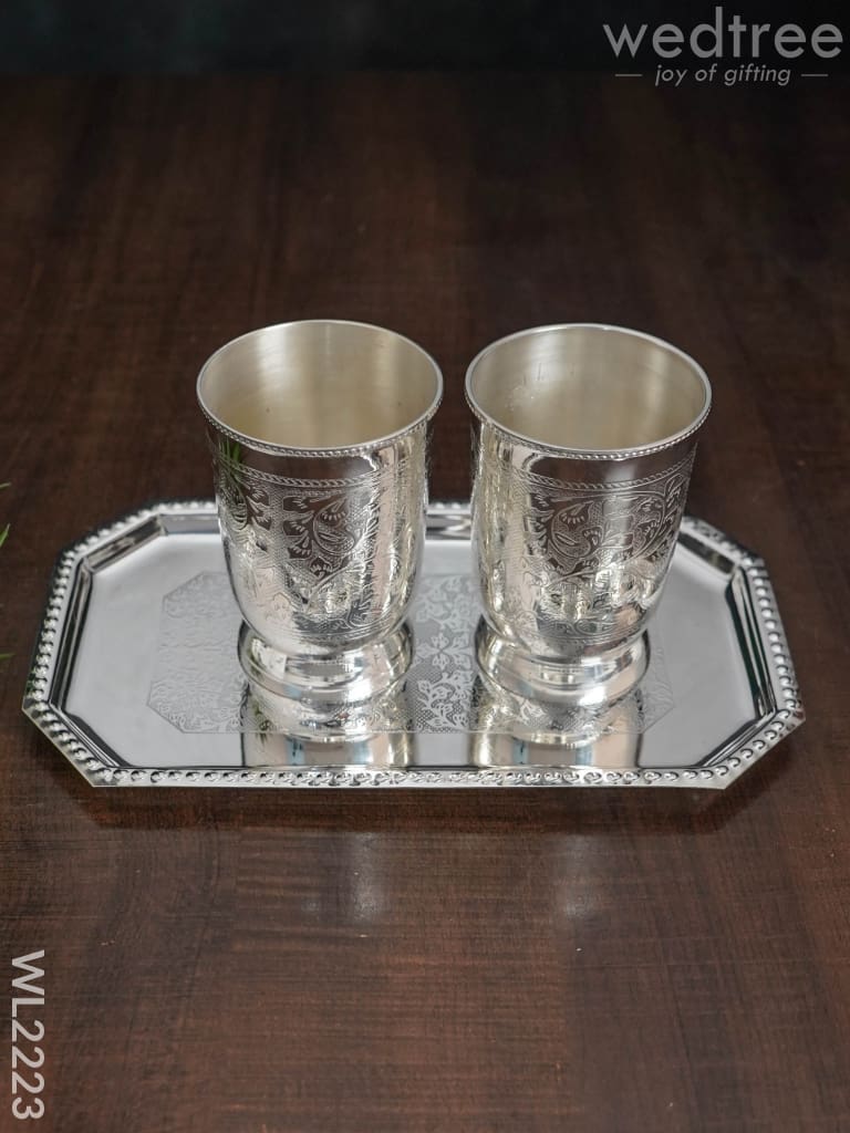 Brass Glass Set With Tray - Wl2223 Utility