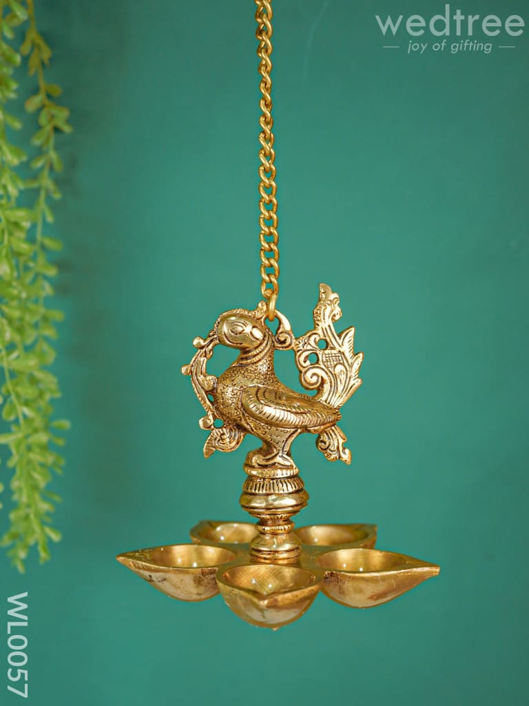 Brass Hanging Annapakshi Five-Face Diya - Wl0057 Wall