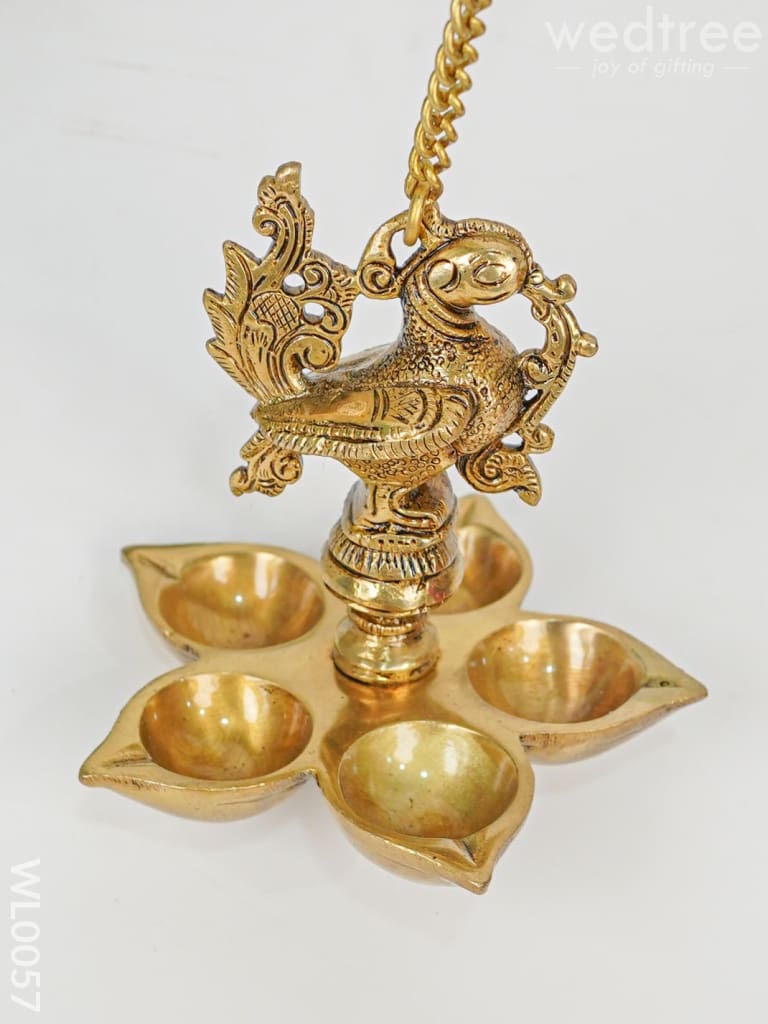 Brass Hanging Annapakshi Five-Face Diya - Wl0057 Wall