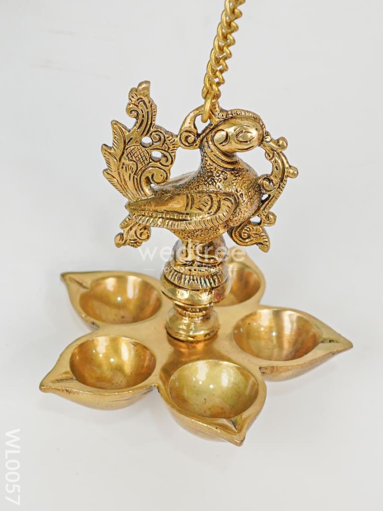 Brass Hanging Annapakshi Five-Face Diya - Wl0057 Wall