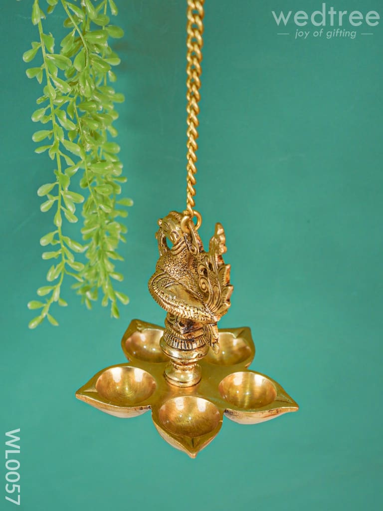 Brass Hanging Annapakshi Five-Face Diya - Wl0057 Wall