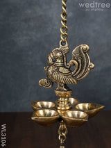Brass Hanging Diya With Annapakshi Motif & Bell - Wl3106