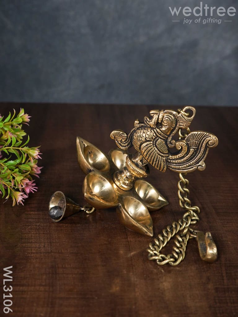 Brass Hanging Diya With Annapakshi Motif & Bell - Wl3106