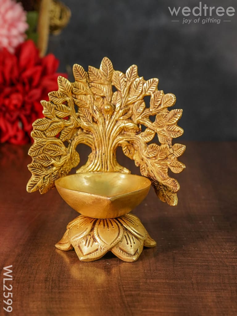 Brass Kalpavriksha Tree Diya With Lotus Base - Wl2599