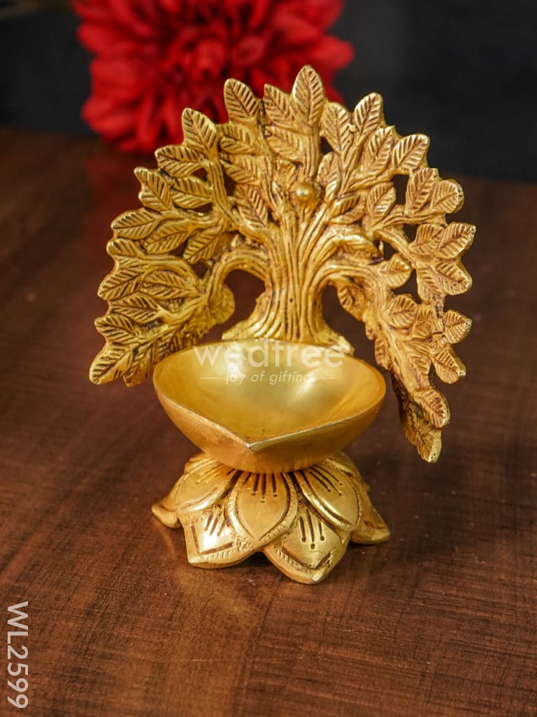 Brass Kalpavriksha Tree Diya With Lotus Base - Wl2599