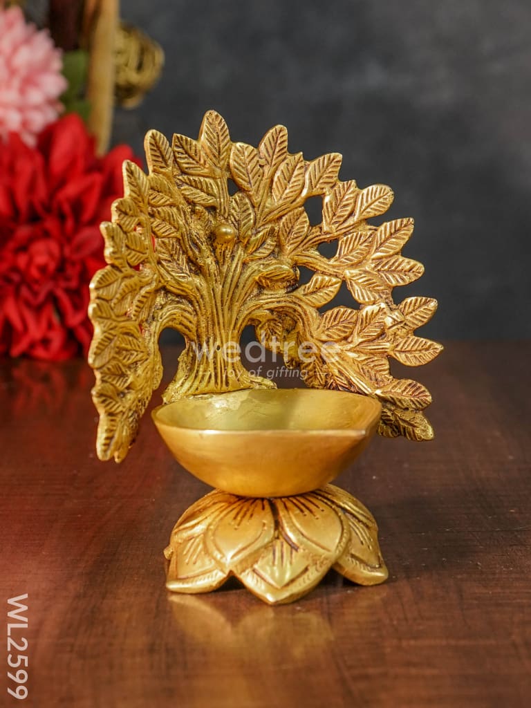 Brass Kalpavriksha Tree Diya With Lotus Base - Wl2599