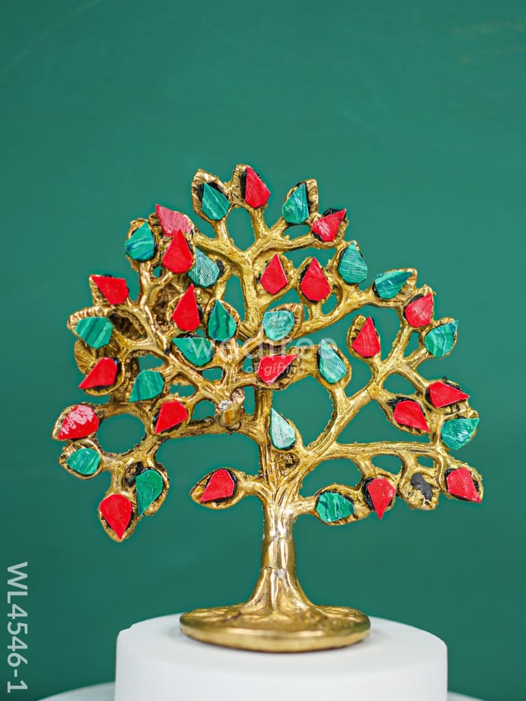 Brass Kalpavriksha Tree With Tile Work - Wl4546 Green & Red Decor