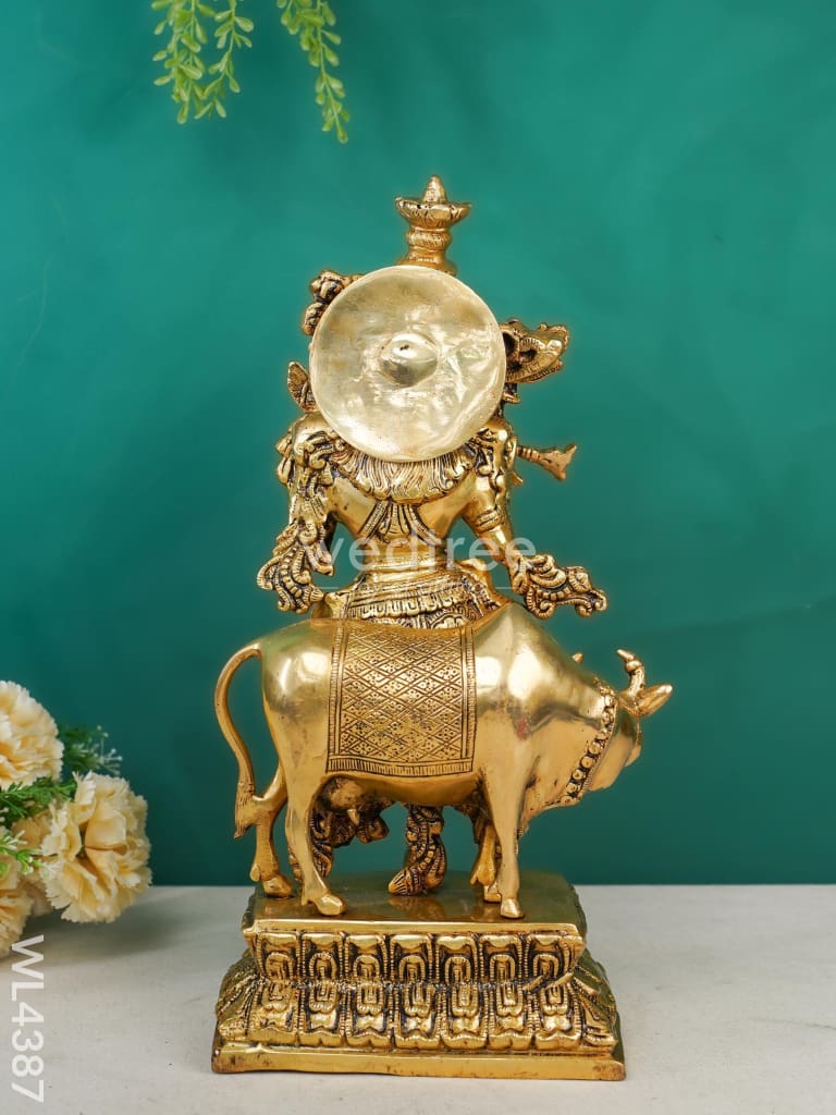 Brass Krishna & Cow Figurine - Wl4387 Figurines