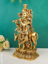 Brass Krishna & Cow Figurine - Wl4387 Figurines