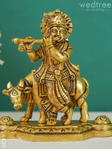 Brass Krishna Figurine With Cow - Wl4439 Figurines